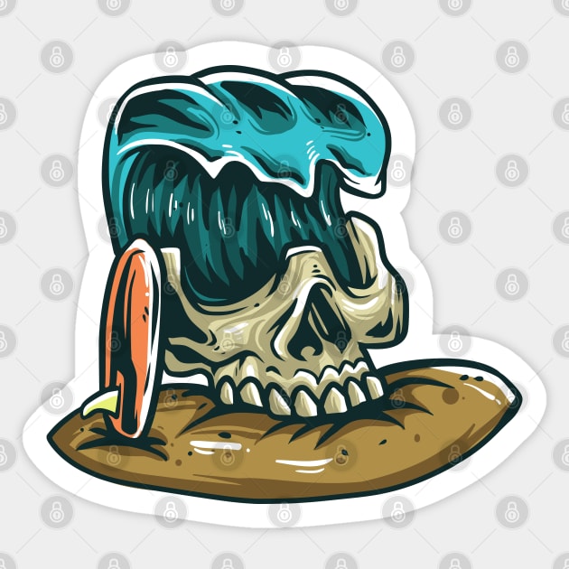 Skull Waves Surf Sticker by Mako Design 